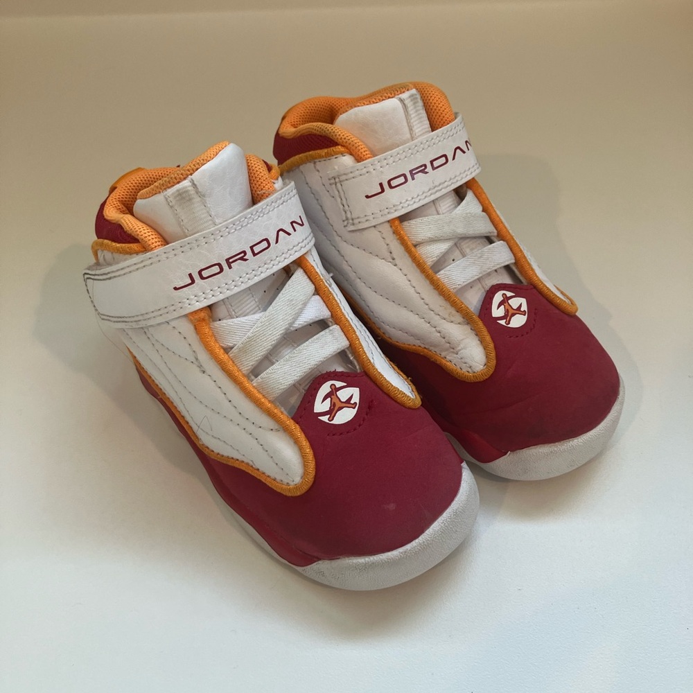 Jordan kids Red, White, and Orange Sneakers